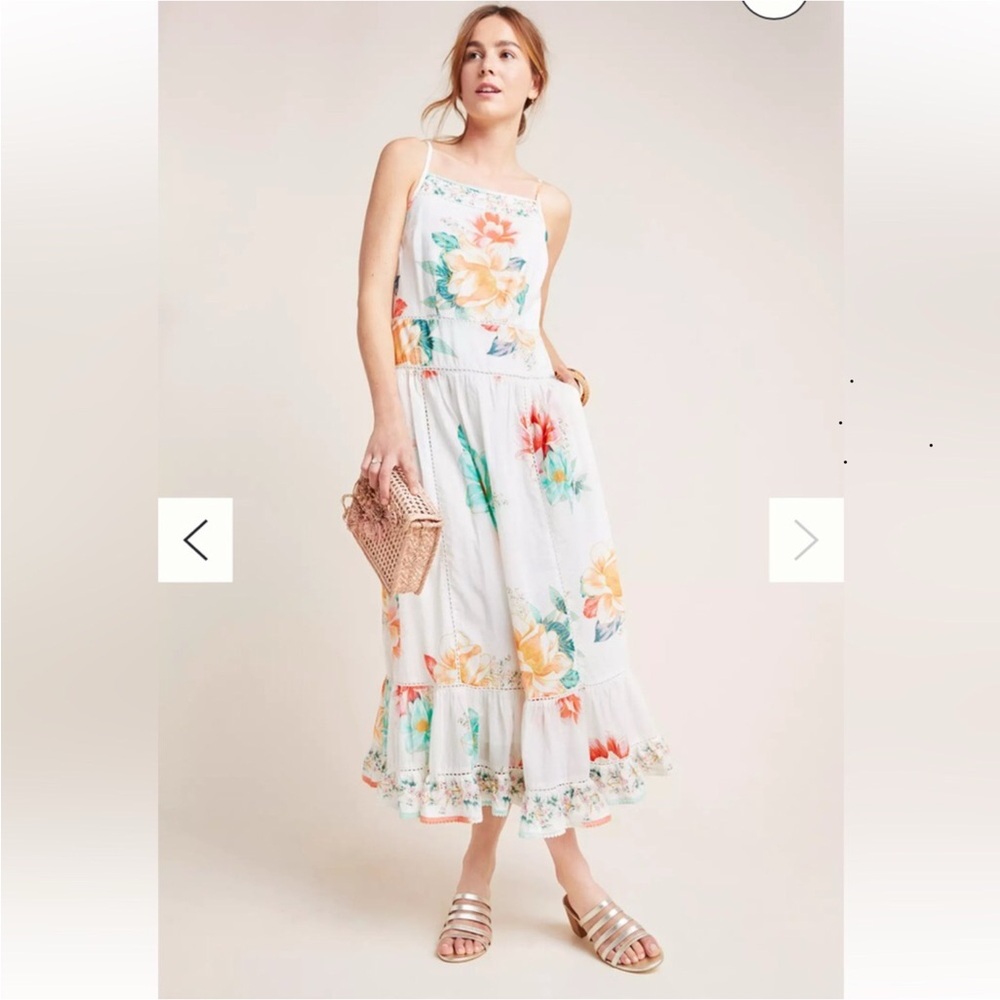 Farm Rio for Anthropologie Lantanas Maxi Dress Woman Medium Floral Tiered Pocket